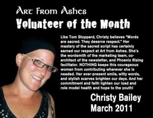 Christy Art from Ashes Volunteer of the Month